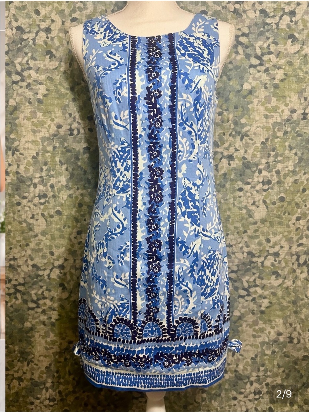 Lilly Pulitzer Blue White Coastal Print Shift Dress Turtle Zip Sleeveless Size 2 - Picture 2 of 9